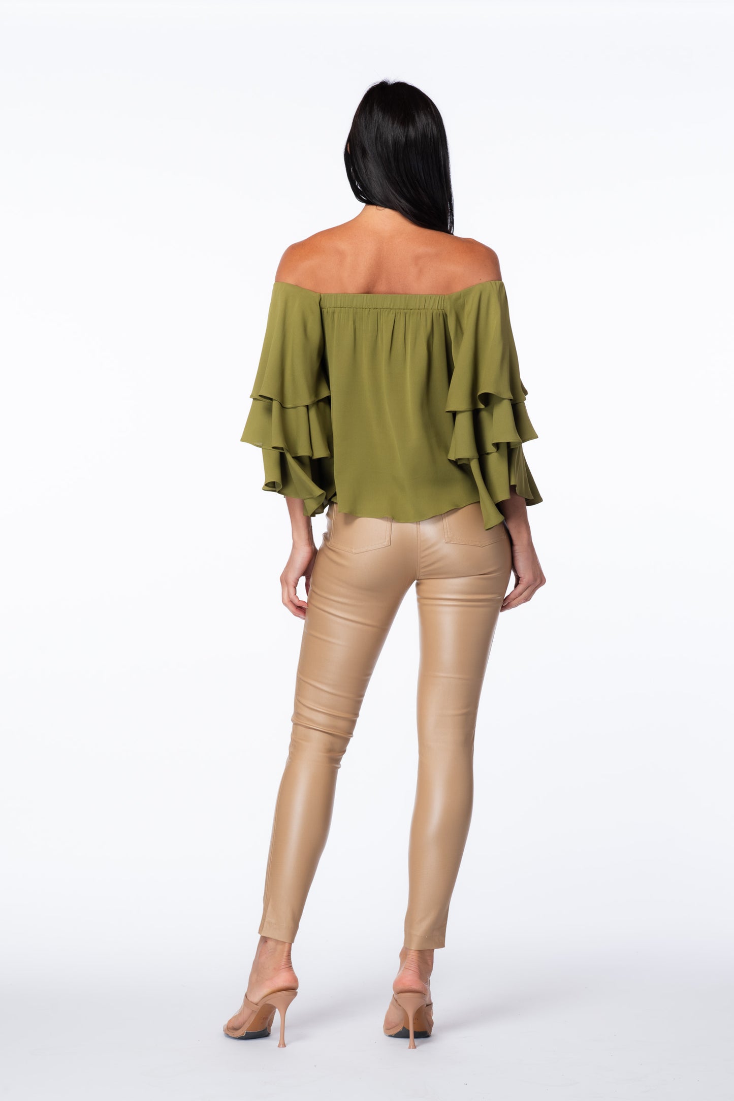 Off-Shoulder Tiered Ruffle Sleeves Blouse