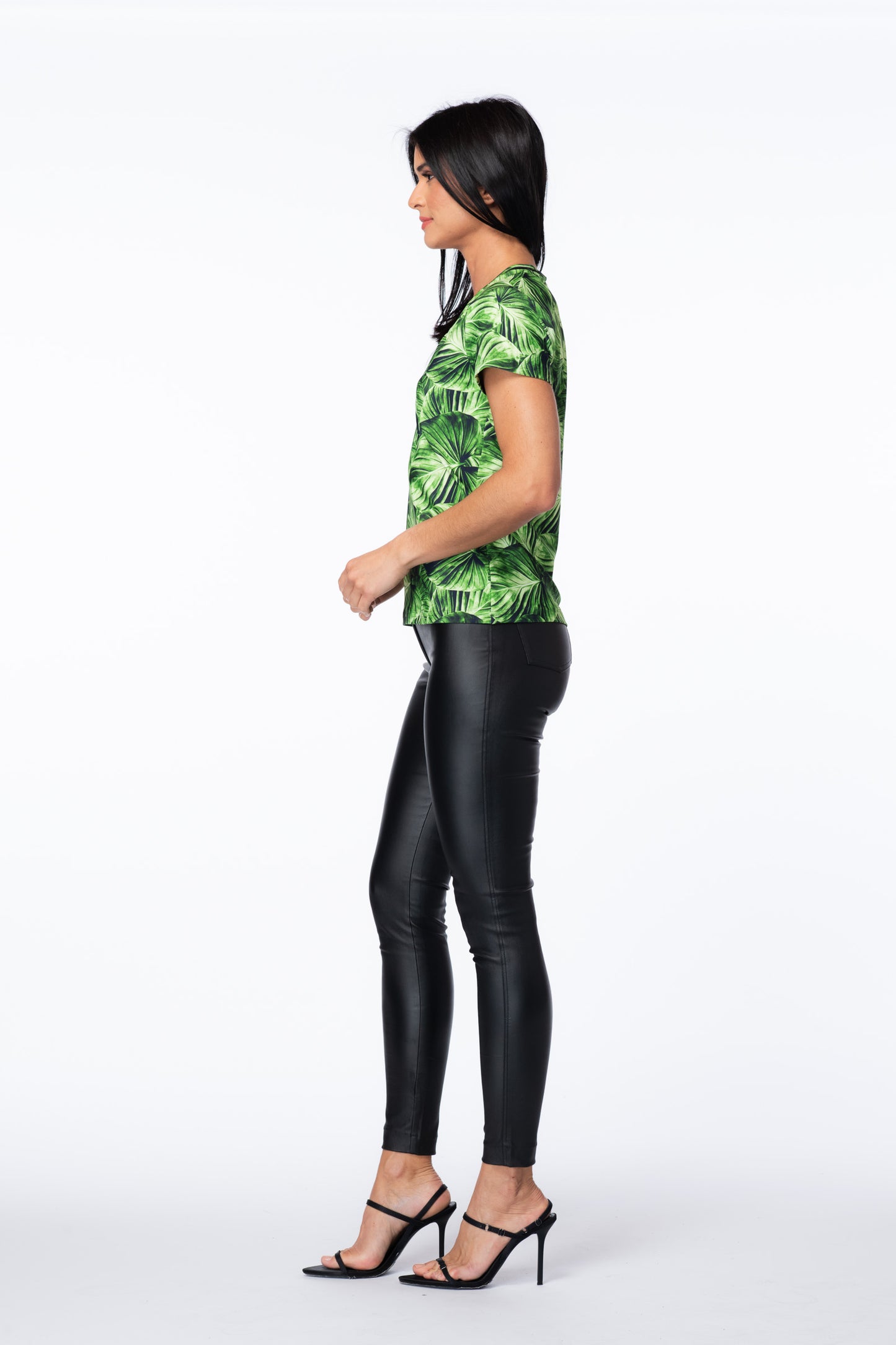 Desire V-Neck Tropical Leaf T-shirt Top