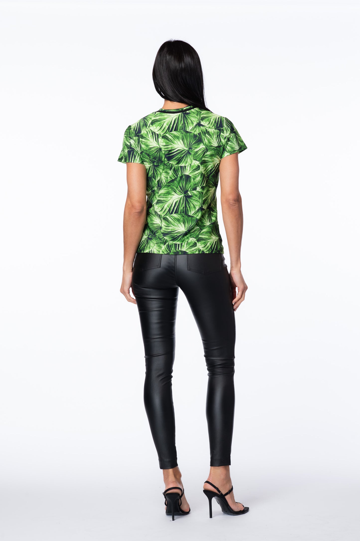 Desire V-Neck Tropical Leaf T-shirt Top
