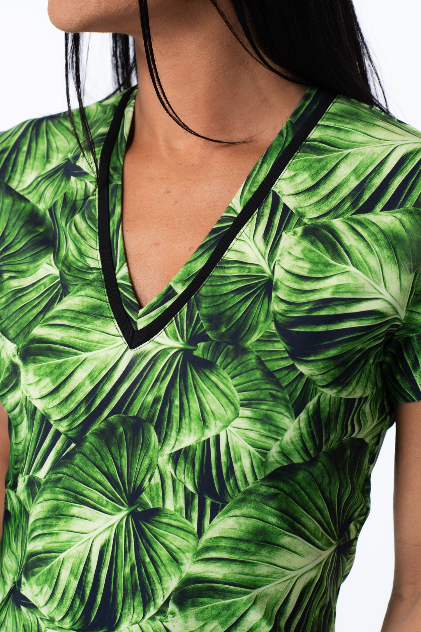 Desire V-Neck Tropical Leaf T-shirt Top