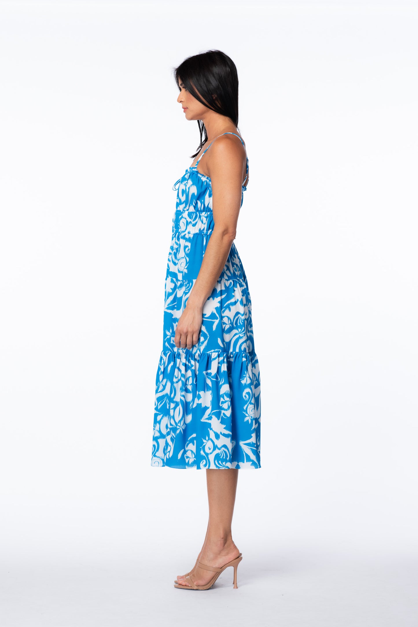 Oona Shirred Split-Neck Dress