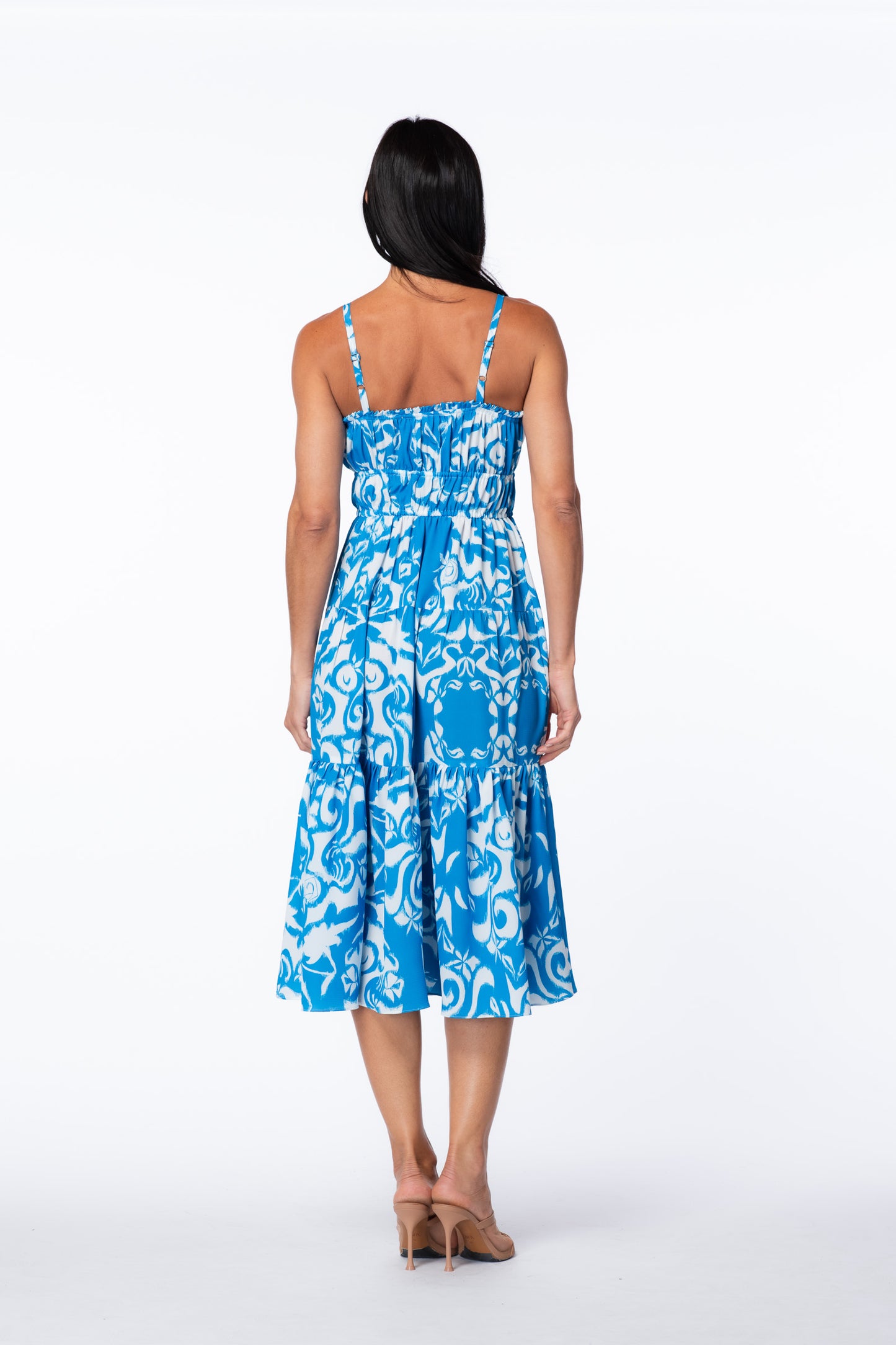 Oona Shirred Split-Neck Dress