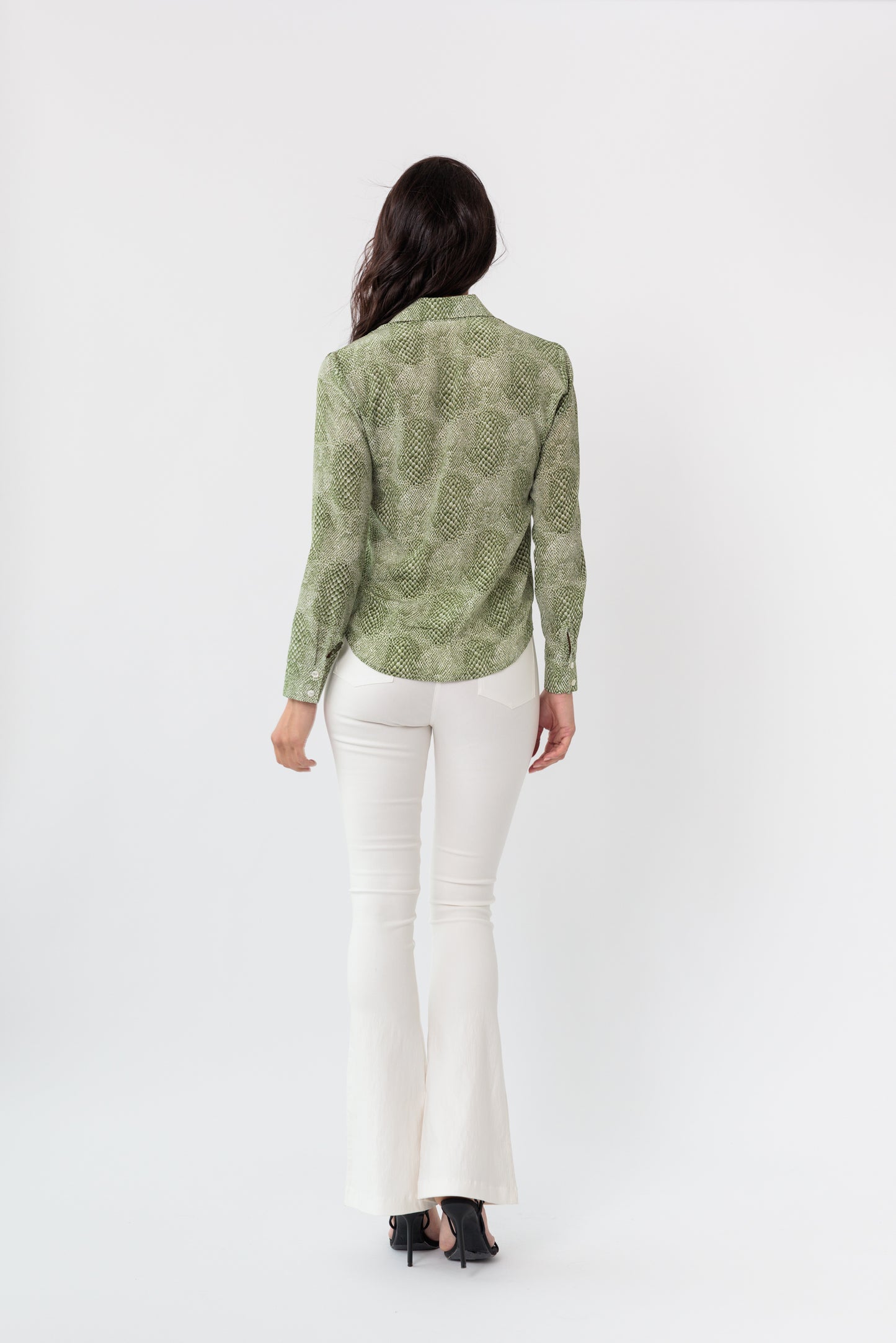 Frayed Printed Classic Button-Down Blouse
