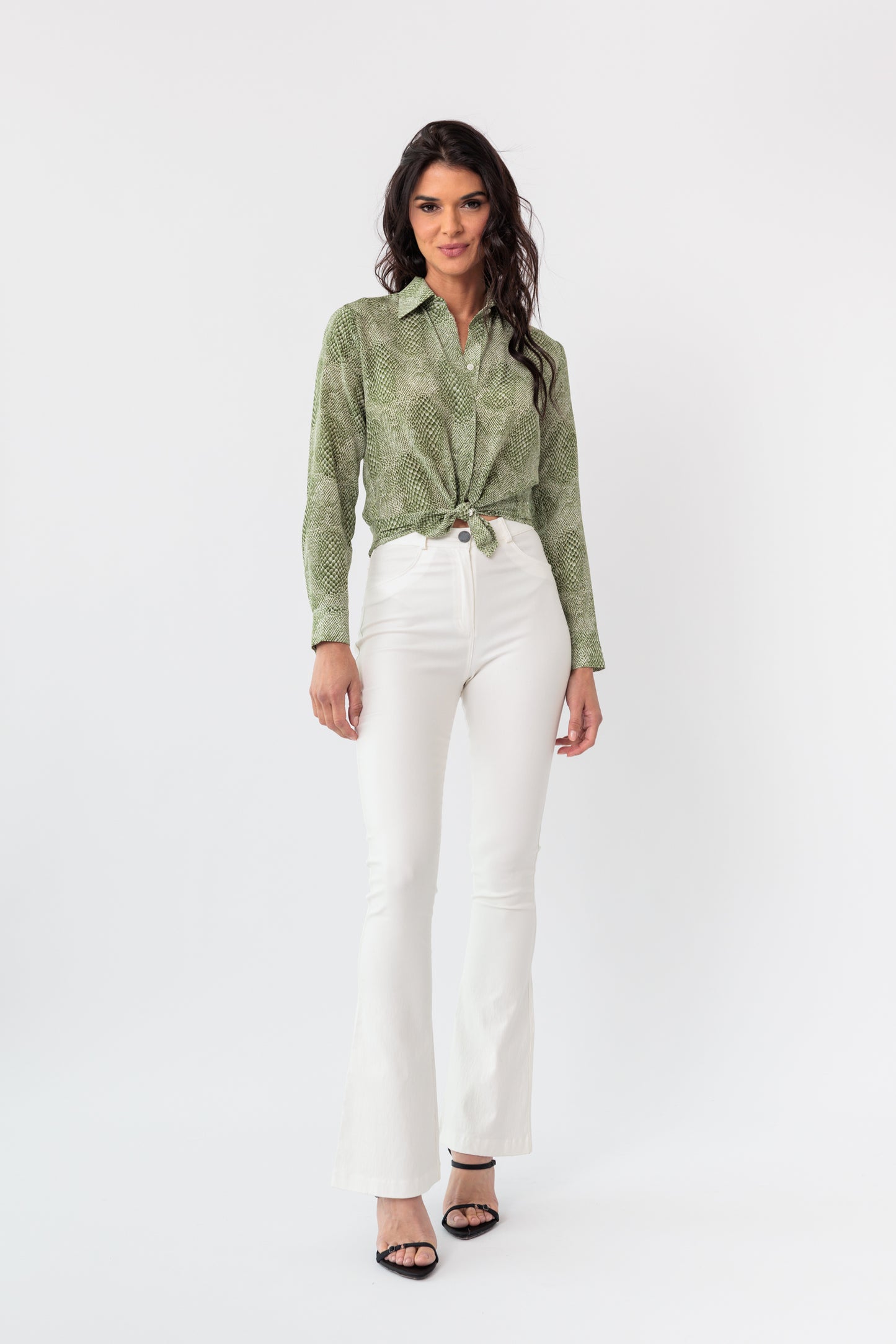 Frayed Printed Classic Button-Down Blouse
