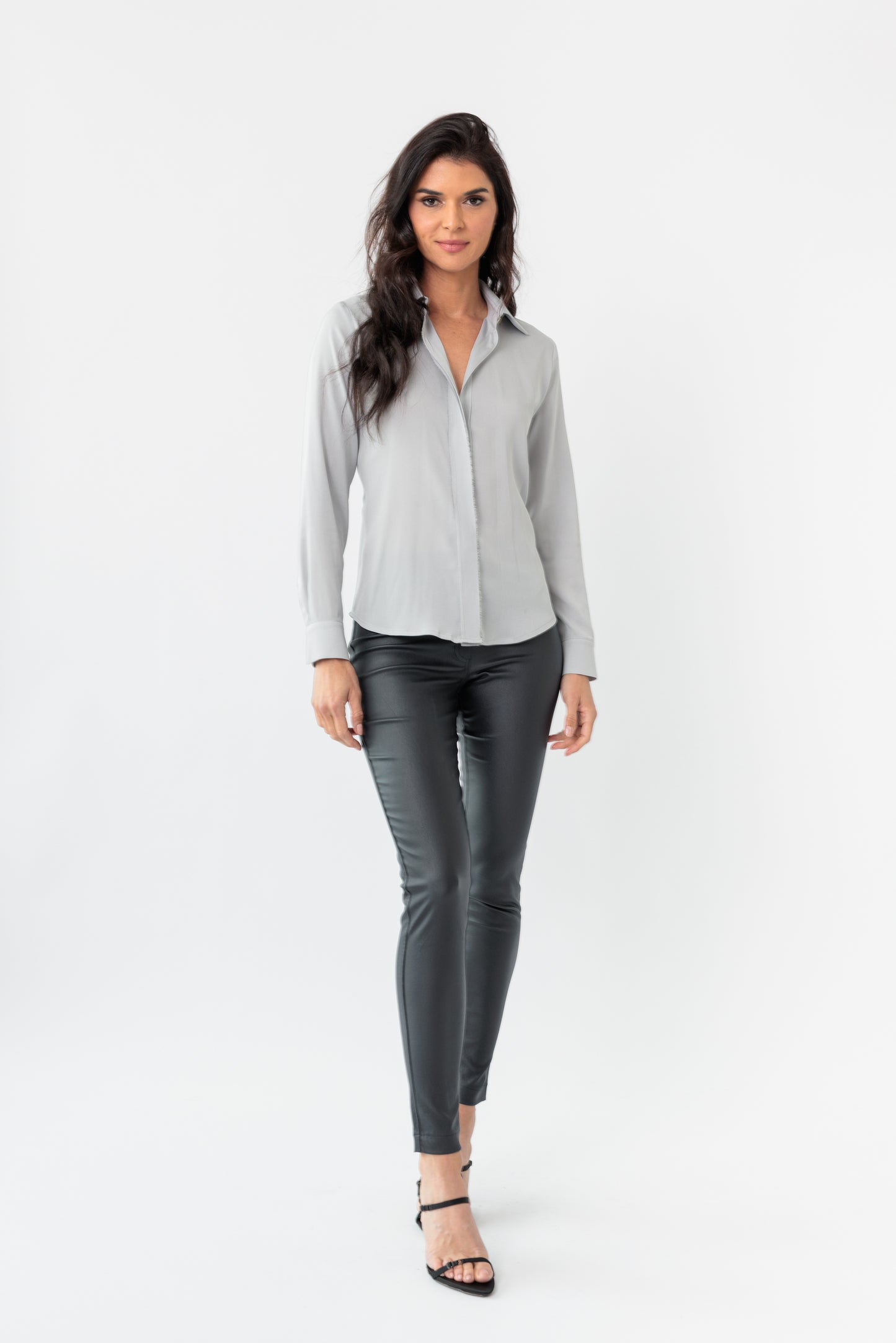 Eyelash-Frayed Classic Button-Down Blouse