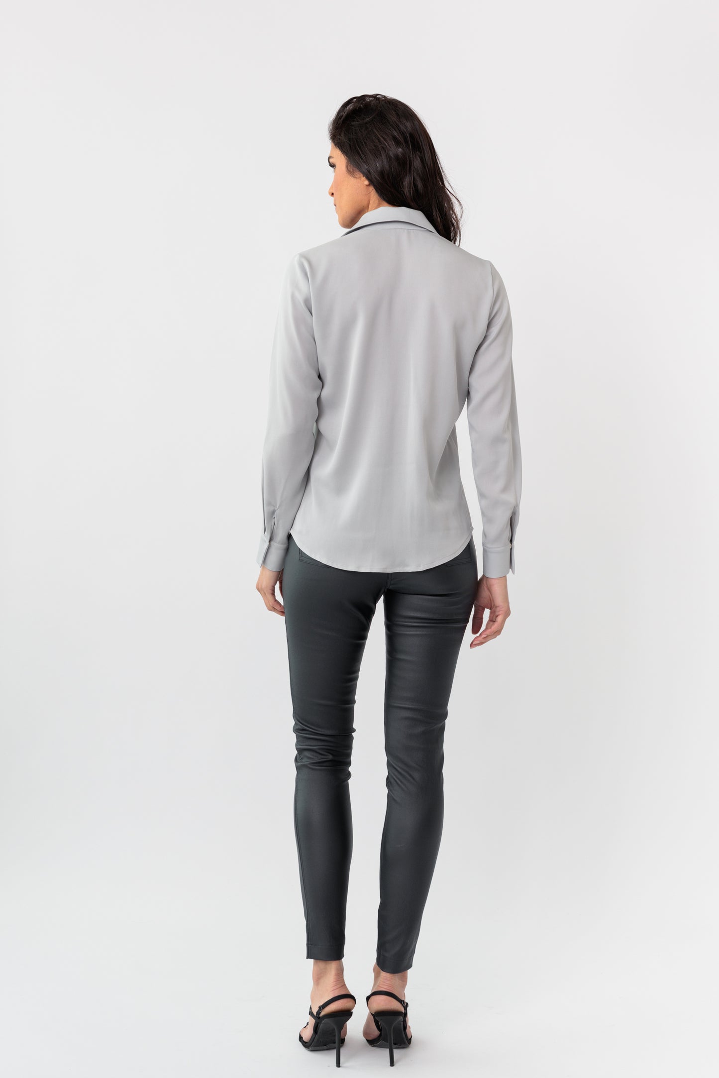 Eyelash-Frayed Classic Button-Down Blouse