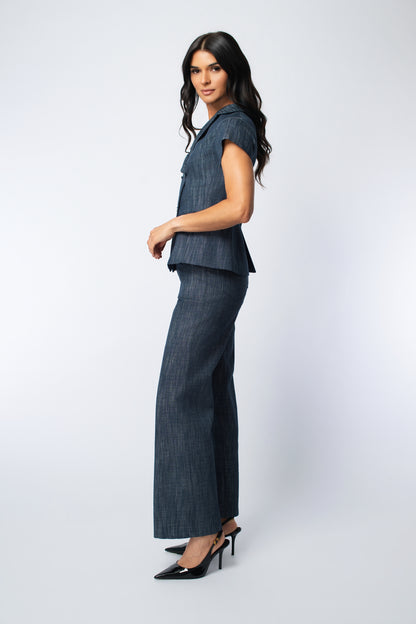 Cold Shoulder Denim Double Breasted Jacket