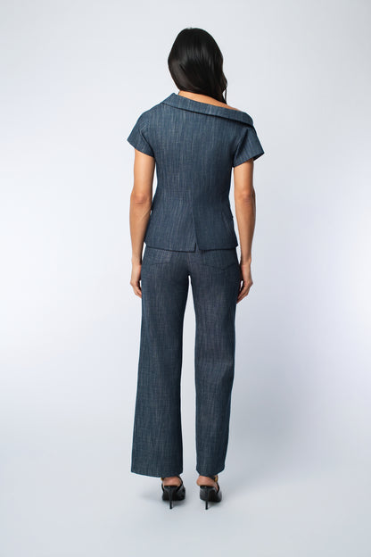 Cold Shoulder Denim Double Breasted Jacket