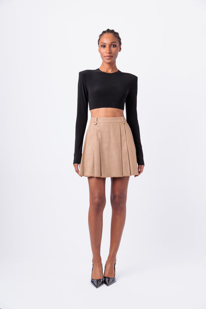 Pleated Denim Mini Skirt