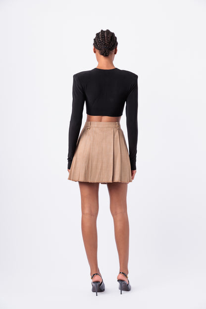 Pleated Denim Mini Skirt