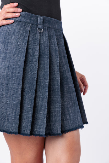 Pleated Denim Mini Skirt