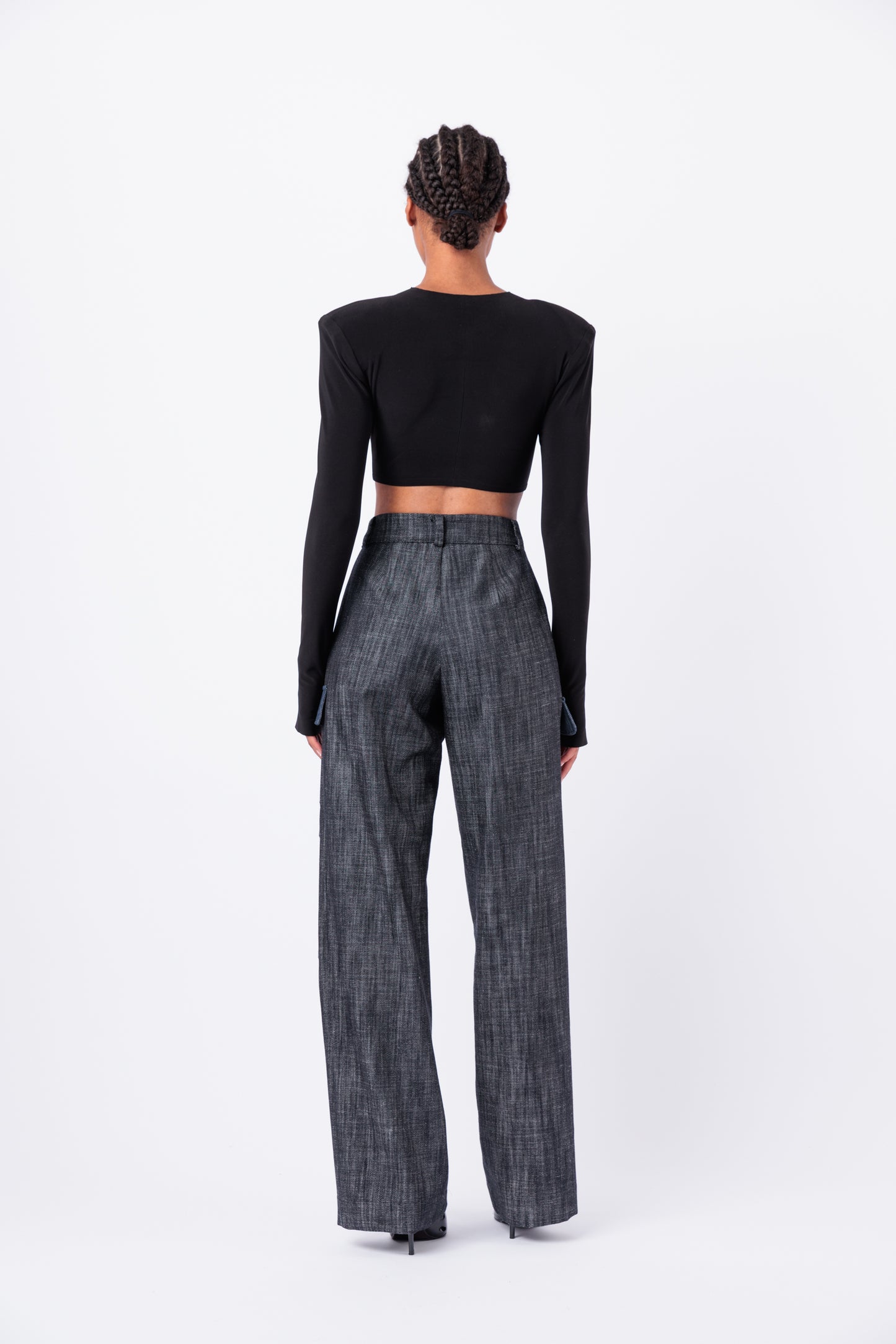Contrast Denim Utility Wide Leg Cargo Pant