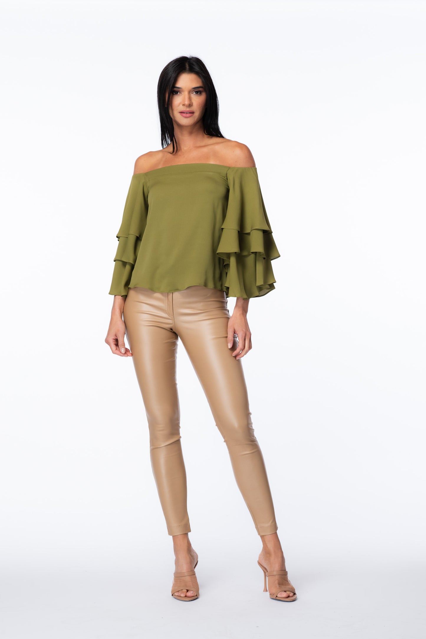 Off-Shoulder Tiered Ruffle Sleeves Blouse