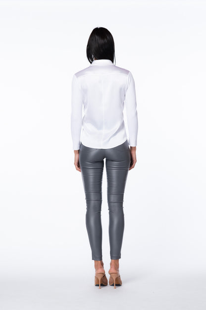 Classic Button-Down Ribbed Jersey/Silk Mixed Media Shirt