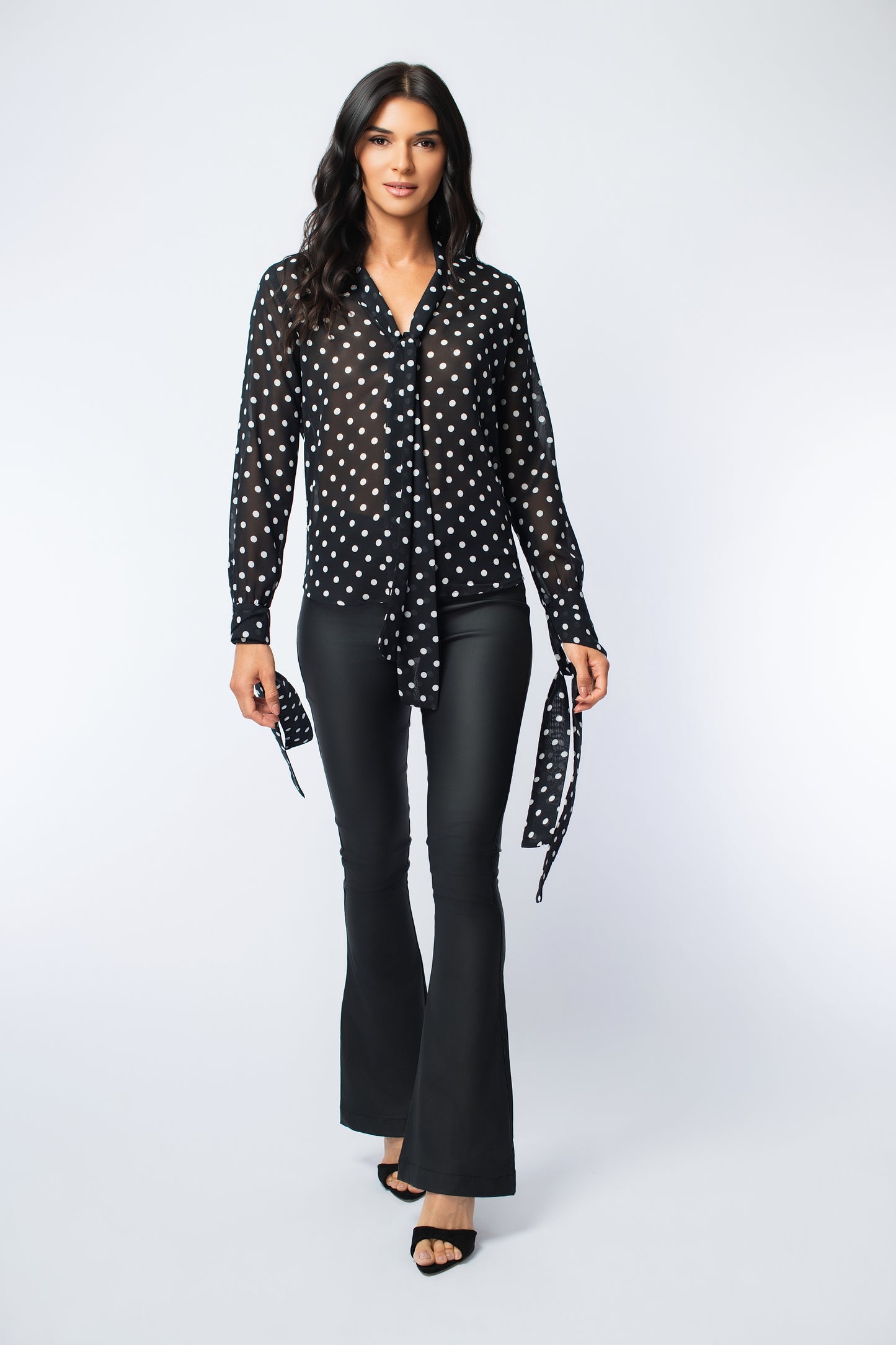V-Neck Pussy Bow Printed Blouse