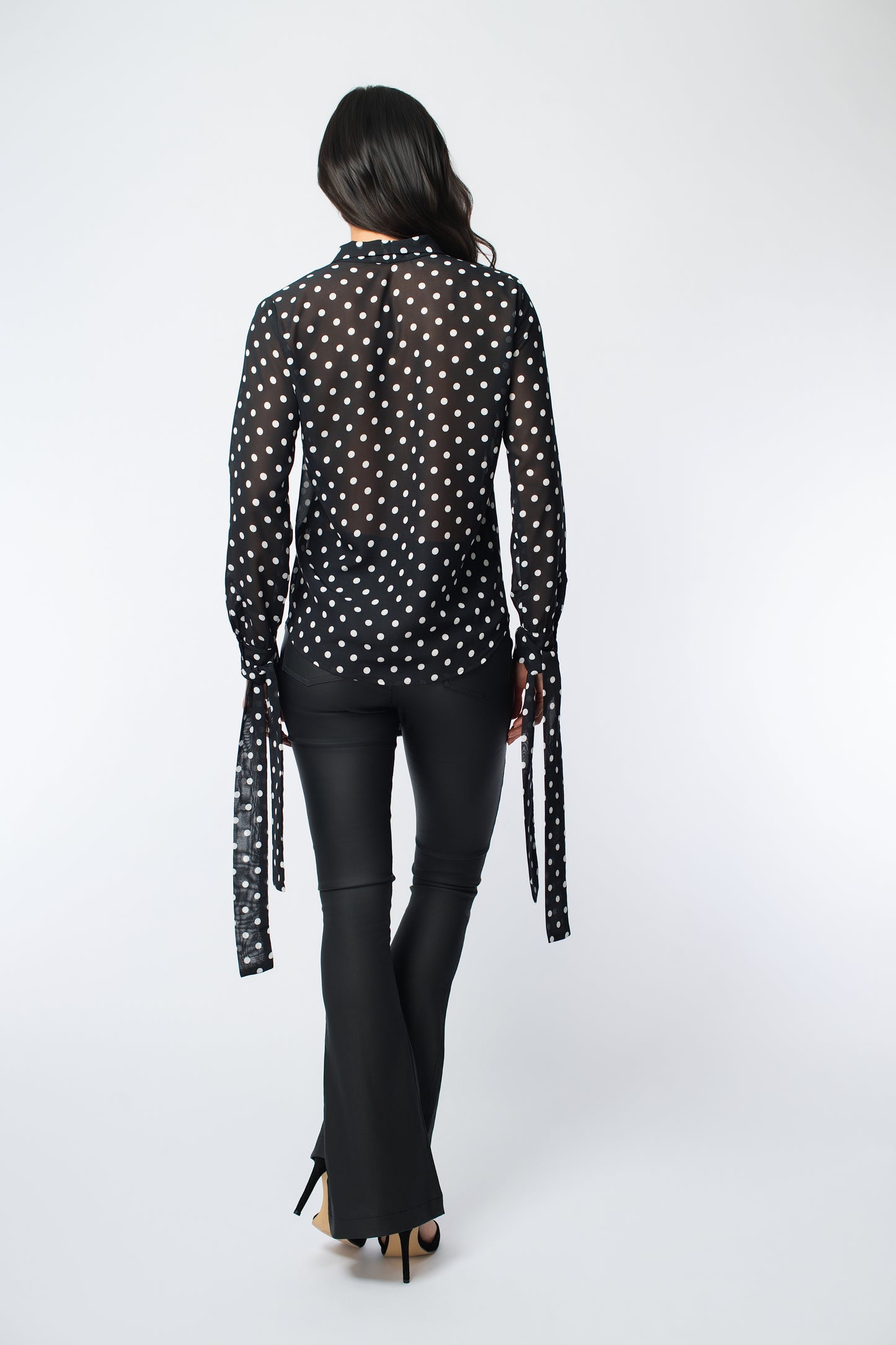 V-Neck Pussy Bow Printed Blouse