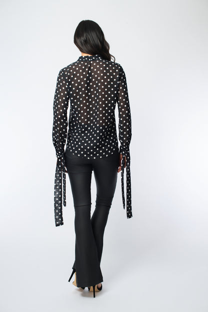 V-Neck Pussy Bow Printed Blouse