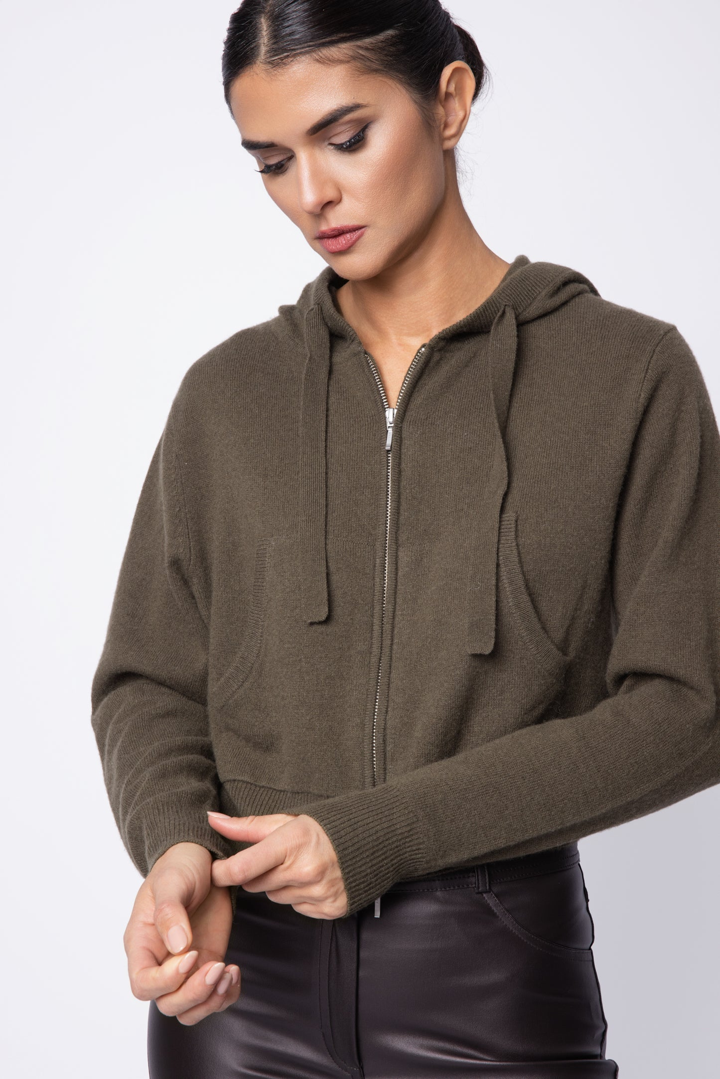 Ruby Zipper Cropped Cashmere Hoodie