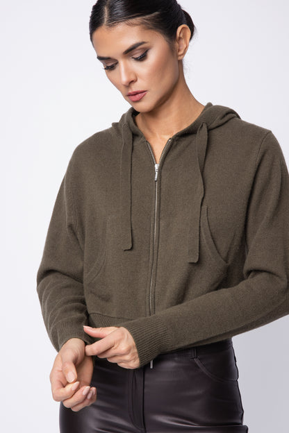 Ruby Zipper Cropped Cashmere Hoodie