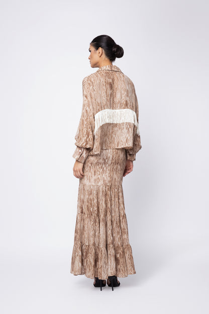Printed Boyfriend Fringe Blouse