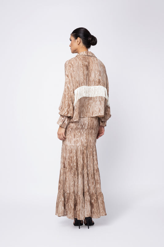 Printed Boyfriend Fringe Blouse