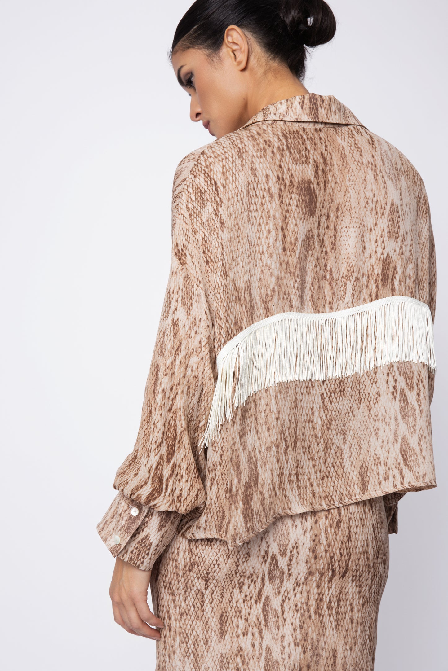 Printed Boyfriend Fringe Blouse