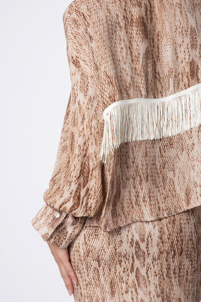 Printed Boyfriend Fringe Blouse
