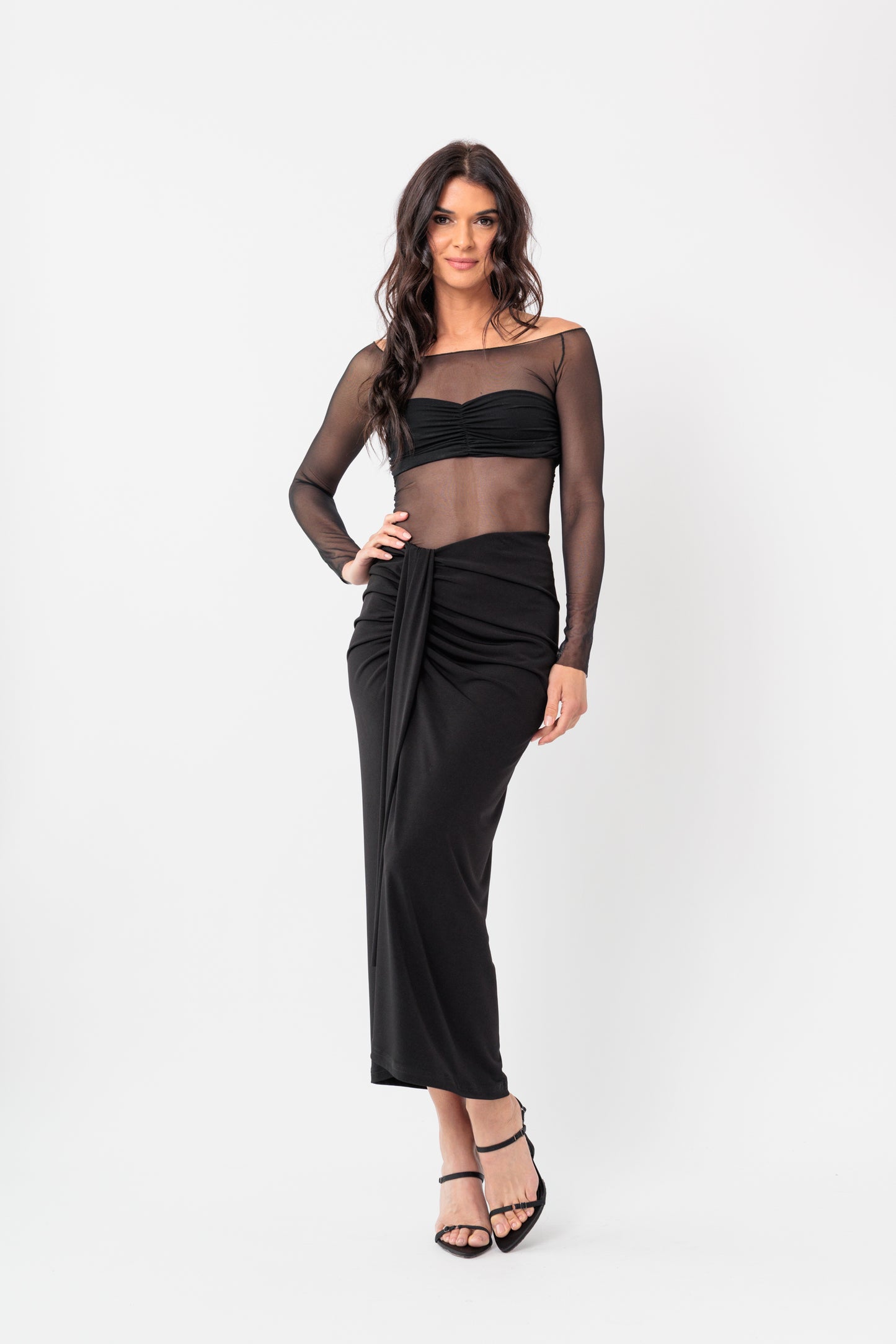 Ruched Draped Midi Skirt