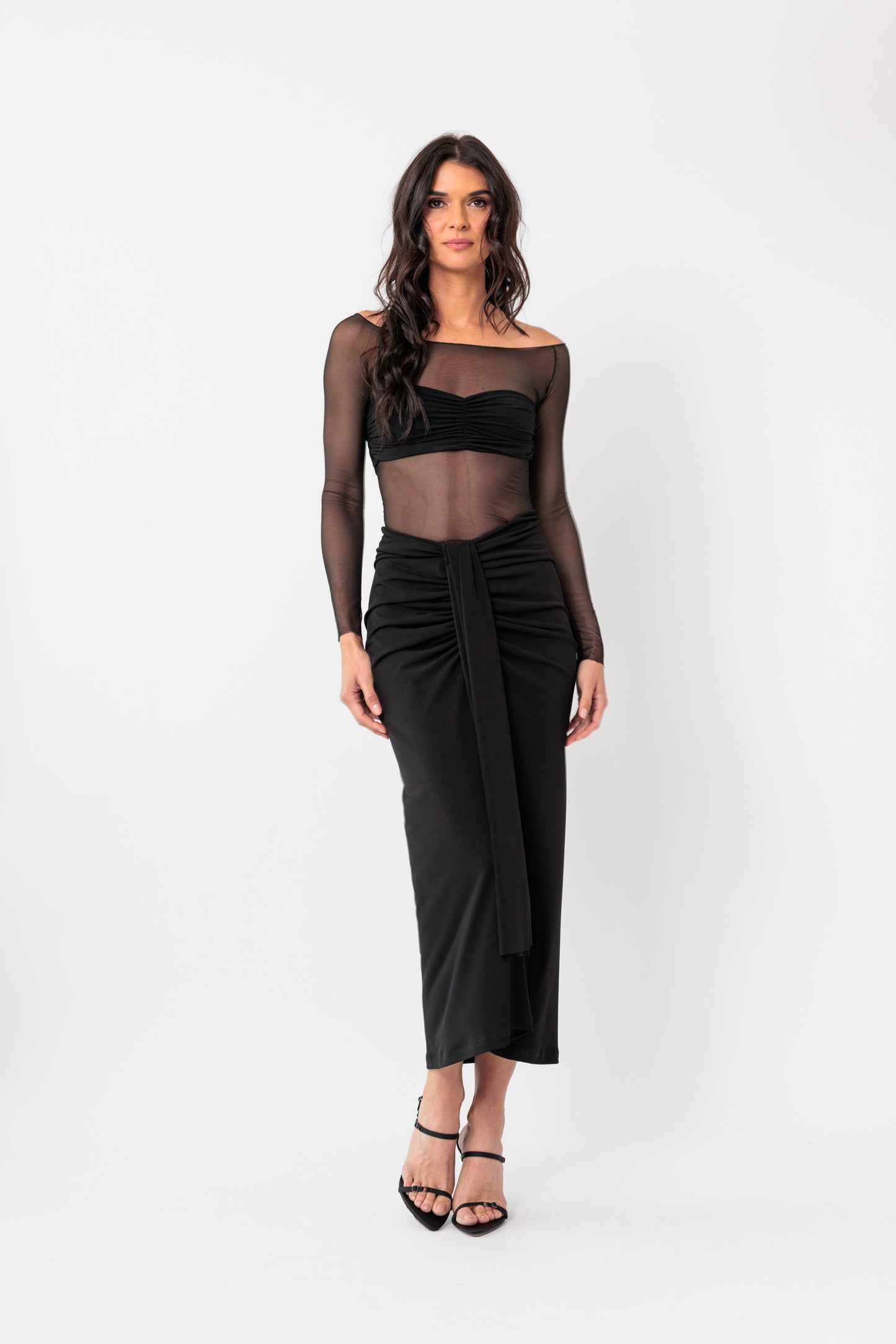 Ruched Draped Midi Skirt