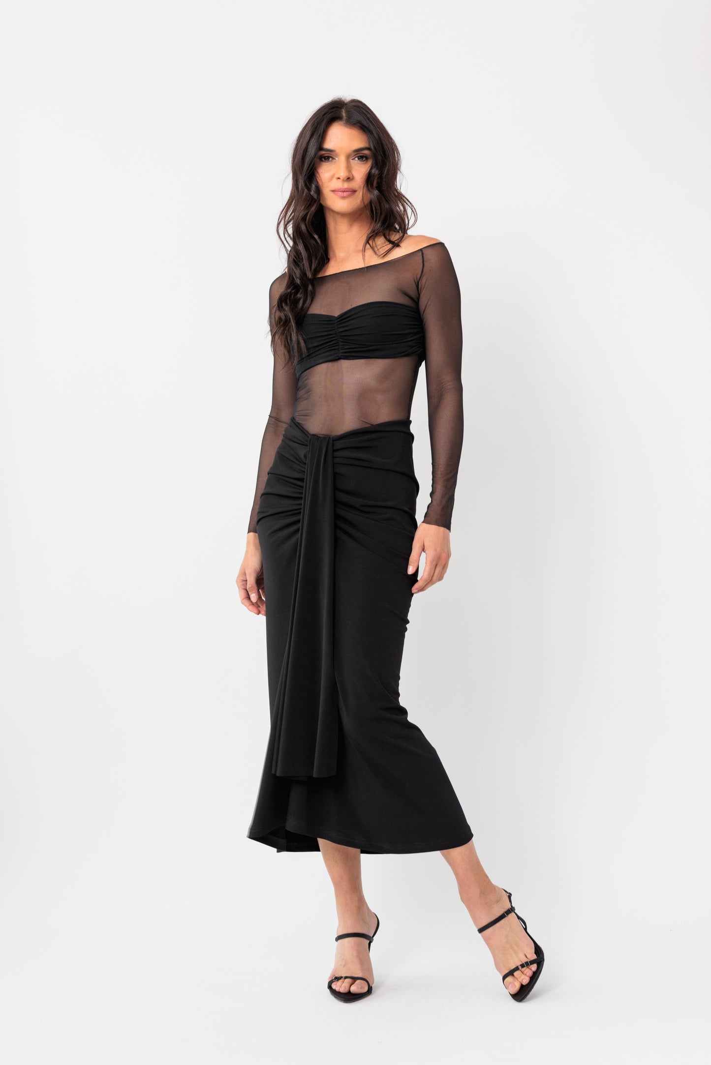 Ruched Draped Midi Skirt