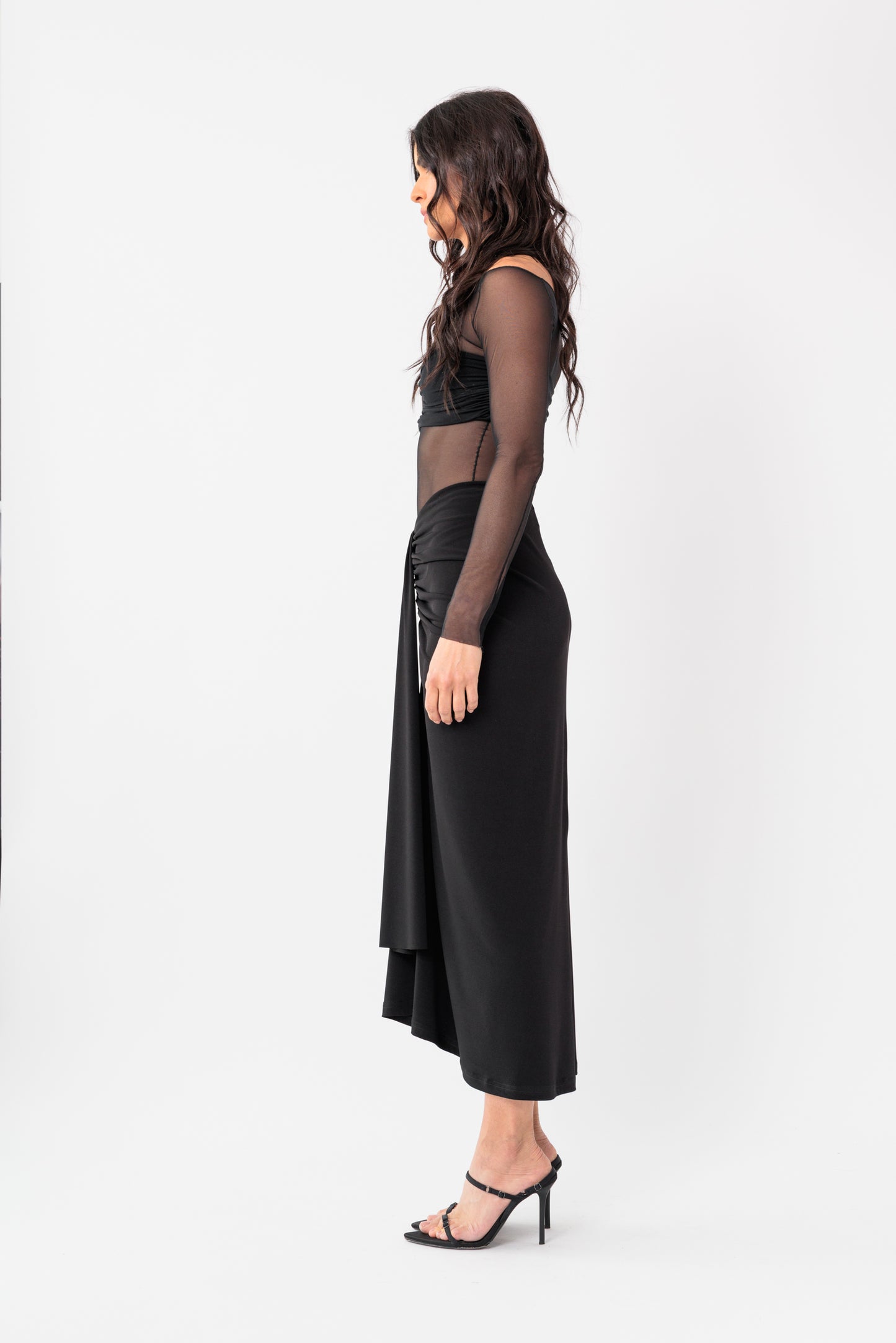 Ruched Draped Midi Skirt