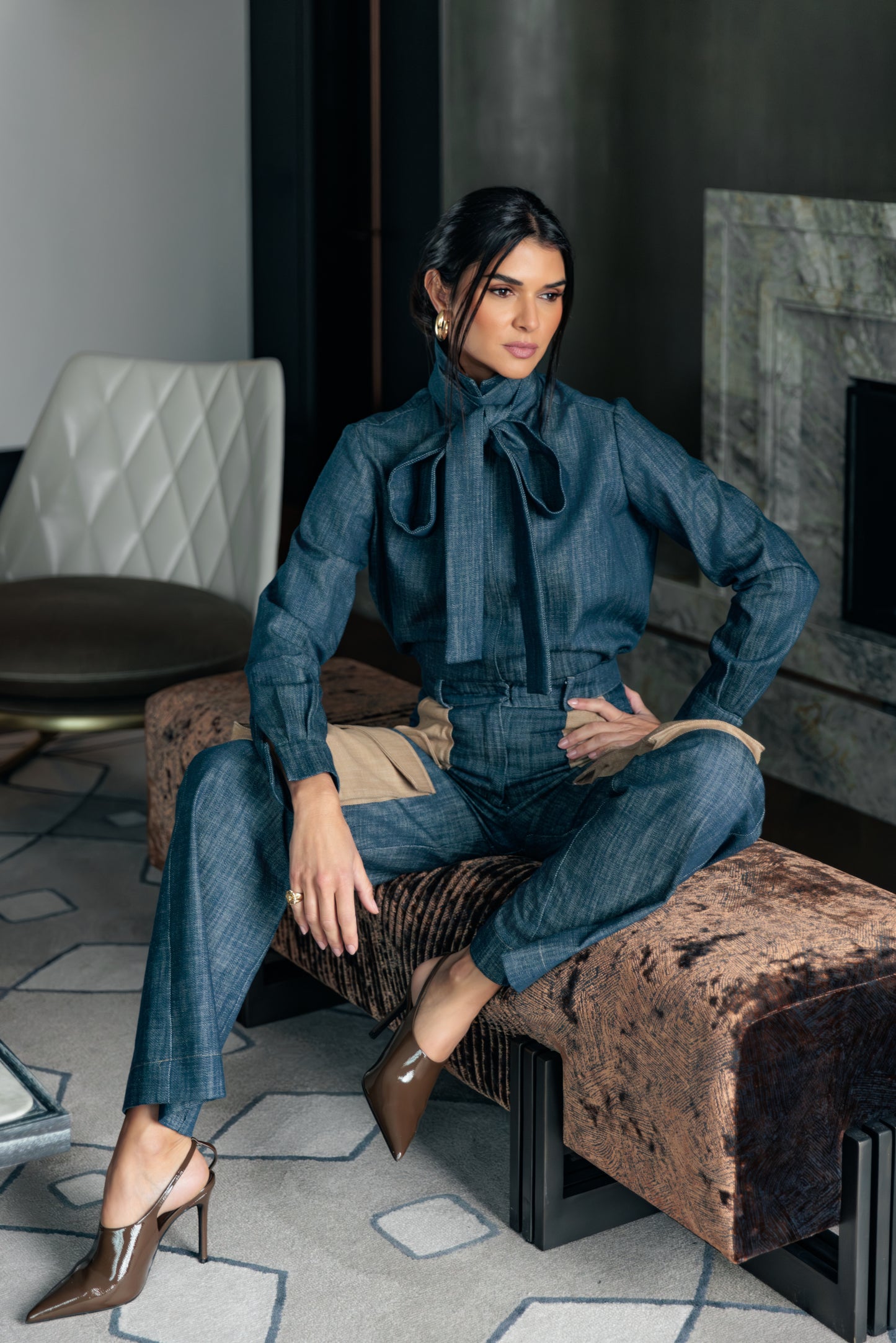 Necktie Denim Blouse
