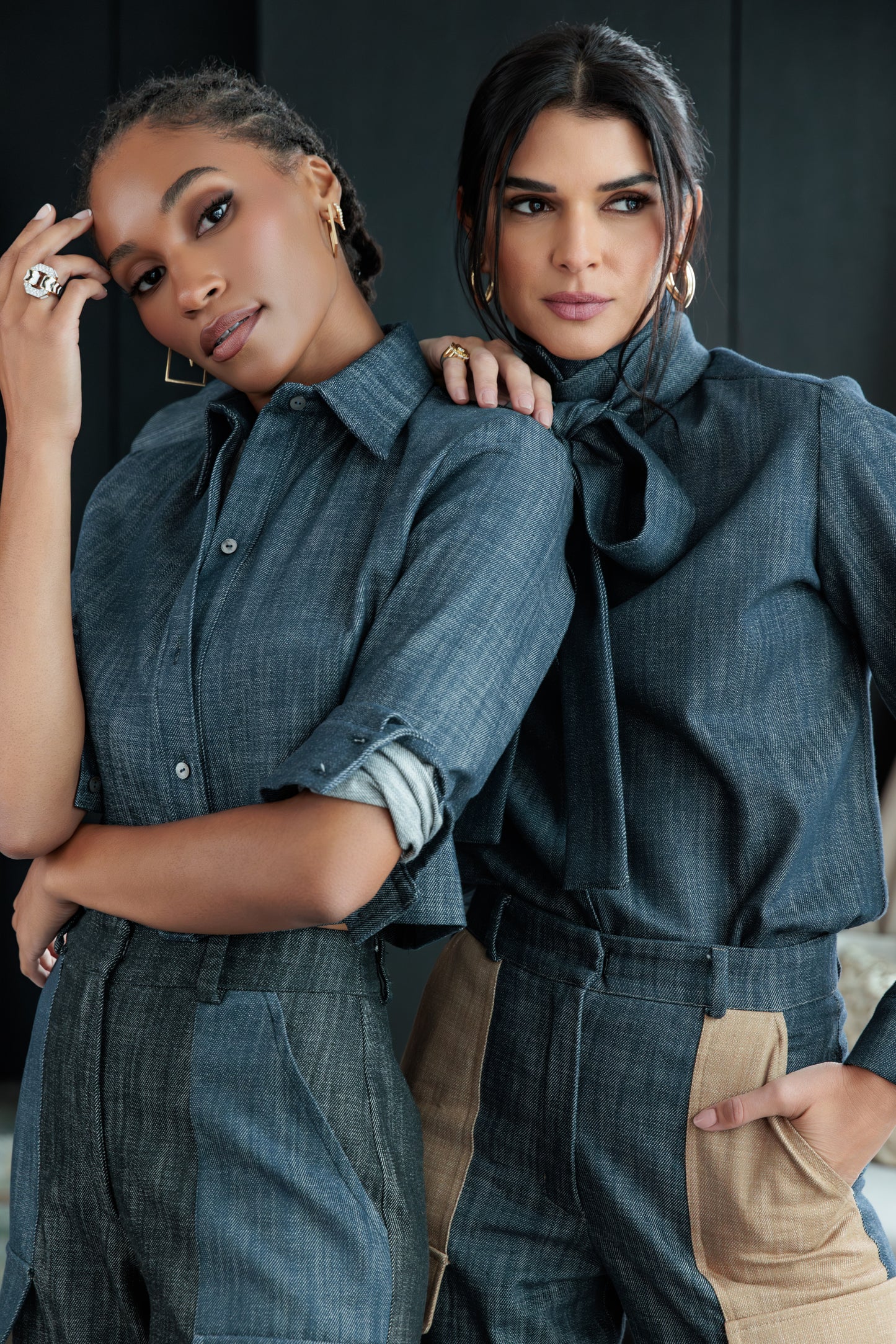 Necktie Denim Blouse
