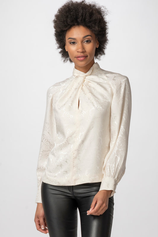 Twisted Silk Mock Turtleneck Blouse